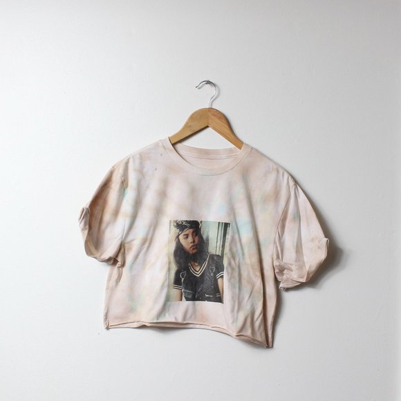 George Tops - Aaliyah Shirt Womens Medium White Custom Dyed Crop Top
